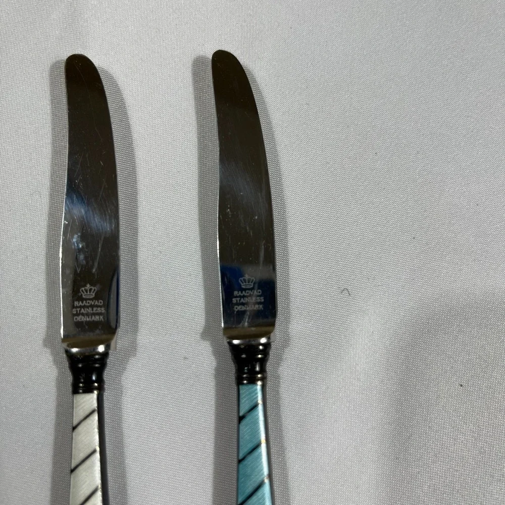 Raadvad Denmark Stainless Enamel Mini Butter Spreader Canape Knives Sheaths MCM